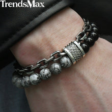 Load image into Gallery viewer, Natural Map Stone Men's Bracelet
