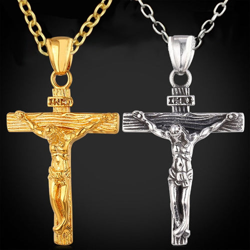 Silver Gold Cross Jesus Piece Necklace Women Men